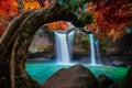 The amazing colorful waterfall in autumn forest blue water and colorful rain forest.