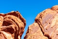 Amazing colors and shape of scenic aztec sandstone rock formations in valley of fire state park under beautiful blue sky