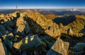 Amazing colors during sunset in Low Tatras, Dumbier and Chopok peak, panoramic ultra wide view Royalty Free Stock Photo