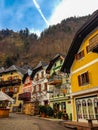 Colourful centre square in Hallstatt in Austria in winter