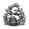 Amazing very cute duck with egg illustration - AI generated image (Synthography art) Royalty Free Stock Photo