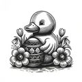 Amazing very cute duck with egg illustration - AI generated image (Synthography art) Royalty Free Stock Photo