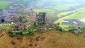 Amazing Corfe Castle in England from above - aerial view