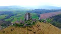 Amazing Corfe Castle in England from above - aerial view