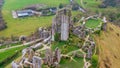 Amazing Corfe Castle in England from above - aerial view