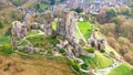 Amazing Corfe Castle in England from above - aerial view