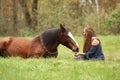 Amazing couple showing natural horsemanship Royalty Free Stock Photo