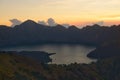 Amazing crater, Anak Rinjani and lake view of Mount Rinjani from Senaru Rim.Mount Rinjani is an active Volcano in Lombok,Indonesia Royalty Free Stock Photo