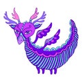 Amazing cute colorful Dragon with wings, horns and tails.