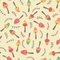 Amazing cute seamless vintage colorful mushroom pattern