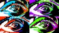 Animation of four colorful human eyes