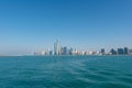 Amazing daytime view of Abu Dhabi financial district skyline. Luxury lifestyle hotels and business of United Arab Emirates.