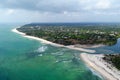 Amazing Diani beach seascape with white sand and turquoise Ocean, Kenya top view, Royalty Free Stock Photo