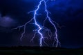 Amazing display of powerful lighrting bolt at night