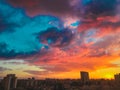 An amazing dramatic cloudy sunset over the city and a beautiful dramatic sky with clouds Royalty Free Stock Photo