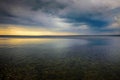 Amazing dramatic landscape. Dramatic dark clouds during sunset at sea Royalty Free Stock Photo