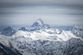 Amazing dramatic Winter View to the snow covered Mountain Hochvogel in Allgau Alps, Bavaria, Germany.