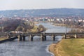 Amazing Dresden aerial view with bridge over river Elbe on spring day, Germany