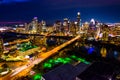 Amazing Drone view at Night over Austin Texas Skyline Cityscape Royalty Free Stock Photo