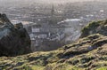Amazing Edinburgh Cityscape and Edinburgh Castle seen from the top of Salisbury Crags