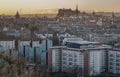 Amazing Edinburgh cityscape view and Calton Hill and buildings in Dumbiedykes with the skyline seen from the top of Salisbury Royalty Free Stock Photo