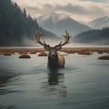 Amazing elks at sunset. generative AI