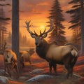 Amazing elks at sunset. generative AI