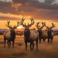 Amazing elks at sunset. generative AI