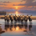 Amazing elks at sunset. generative AI