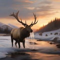 Amazing elks at sunset. generative AI