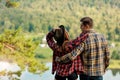 Amazing emotional romantic happy young loving couple hugging outside