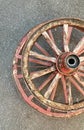 Amazing engineering: 19th century wheels perfectly balanced stand upright although the wheel hubs have different geometries Royalty Free Stock Photo