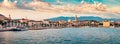 Amazing evening panorama of Split city with Diocletian palace. Picturesque summer seascape of Adriatic sea, Croatia, Europe. Beaut Royalty Free Stock Photo
