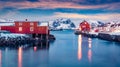 Amazing evening view of Ballstad port Royalty Free Stock Photo