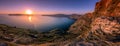 Amazing evening view of Fira, caldera, volcano of Santorini, Greece. Royalty Free Stock Photo