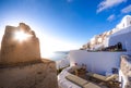 Amazing evening view of Fira, caldera, volcano of Santorini, Greece. Royalty Free Stock Photo