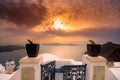 Amazing evening view of Fira, caldera, volcano of Santorini, Greece. Royalty Free Stock Photo