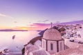 Dramatic sunset view of Santorini island. Picturesque spring summer sunset sunrise famous Oia or Fira, Greece, Europe. Traveling Royalty Free Stock Photo