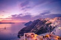 Dramatic sunset view of Santorini island. Picturesque spring summer sunset sunrise famous Oia or Fira, Greece, Europe. Traveling Royalty Free Stock Photo