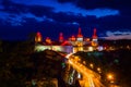 Amazing evening view of the medieval castle fortress in Kamianets-Podilskyi, Ukraine. Royalty Free Stock Photo