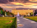 Amazing evening view of Mirabell Palace, Salzburg, Austria, Europe. Superb spring scene of Mirabell Garden. Traveling concept back Royalty Free Stock Photo