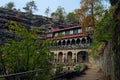 Amazing Falcon`s Nest near Pravcice Gate in Bohemian Switzerland National Park. Famous touristic place and travel destination