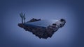Amazing fantasy scenery with asphalt road floating islands at the night, desert concept