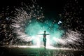 Amazing fire show dance. Fire dancers playing with flame