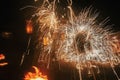 Amazing fire show at night at festival or wedding party. Fire da Royalty Free Stock Photo