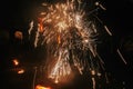 Amazing fire show at night at festival or wedding party. Fire da Royalty Free Stock Photo