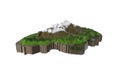 Amazing floating island with natural mountain landscape, 3D float rock and grass with beautiful countryside scenery 3d render