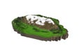 Amazing floating island with natural mountain landscape, 3D float rock and grass with beautiful countryside scenery 3d render