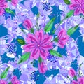 Amazing seamless floral pattern with bright colorful flowers and leaves on a blue background. The elegant the template for fashion Royalty Free Stock Photo