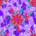 Amazing seamless floral pattern with bright colorful flowers and leaves on a blue background. The elegant the template for fashion Royalty Free Stock Photo